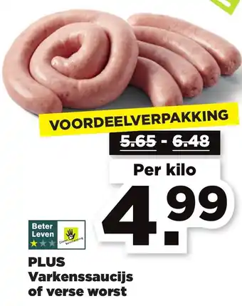 PLUS PLUS Varkenssaucijzen of verse worst 1kg aanbieding