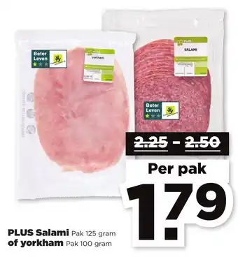 PLUS PLUS Salami 125g of Yorkham 100g aanbieding