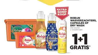 Jumbo Robijn wasverzachter, capsules of dry wash  1+1 gratis aanbieding