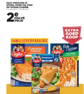 Jumbo Iglo vissticks  15 stuks,oven vis, fish of ocean cuisine 225-480 gram aanbieding