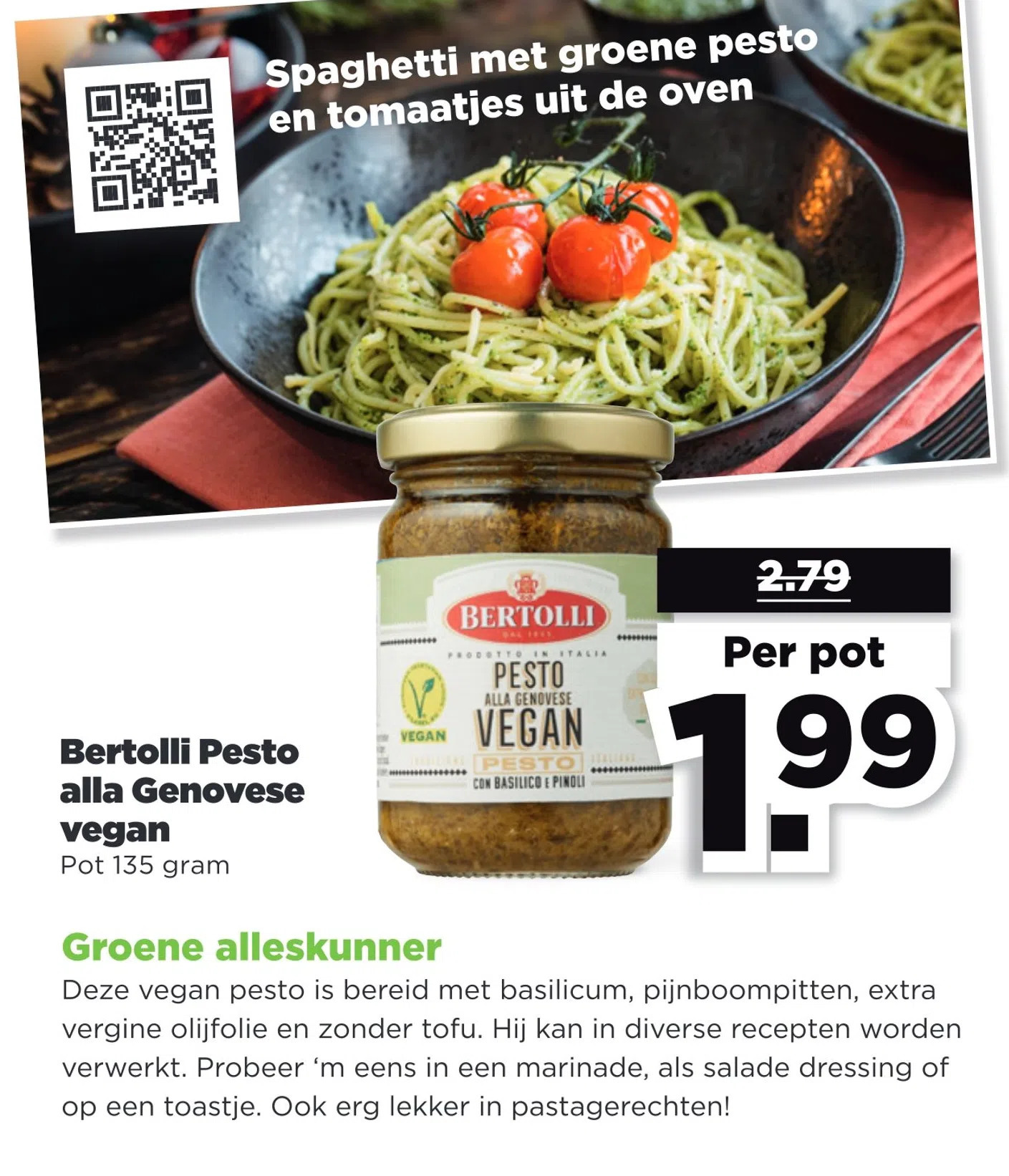 Bertolli pesto alla genovese vegan aanbieding bij PLUS