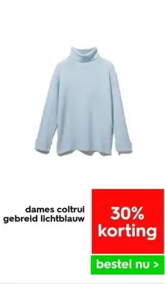 HEMA Dames coltrui gebreid lichtblauw aanbieding