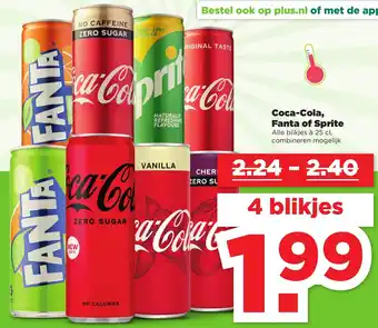 PLUS Coca-Cola, Sprite of Fanta  4*250ml aanbieding