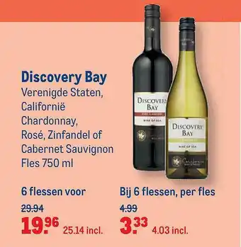 Makro Discovery Bay Chardonnay, Rosé, Zinfandel Of Cabernet Sauvignon aanbieding