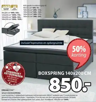 Jysk Dreamzone gold c50 boxspring 50% korting aanbieding