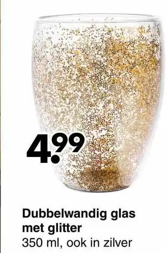 Wibra Dubbelwandig glas met glitter aanbieding