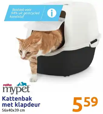 Action rotho mypet Kattenbak met klapdeur 56x40x39 cm aanbieding