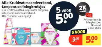 Kruidvat Alle Kruidvat maandverband, tampons en inlegkruisjes aanbieding