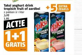 Poiesz Taksi yoghurt drink tropisch fruit of aardbei aanbieding