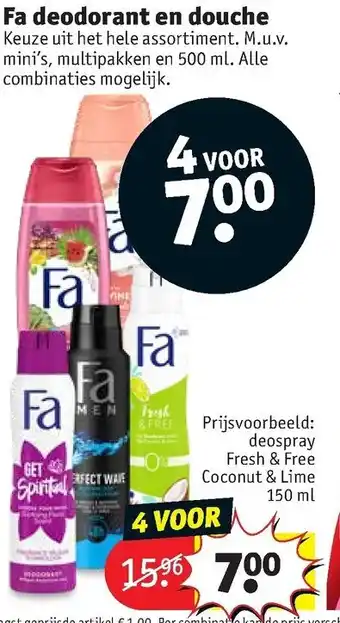 Kruidvat Fa deodorant en douche 4st aanbieding