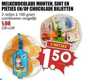 MCD Supermarkt Melkchocolade munten, sint en pietjes en-of chocolade biljetten aanbieding