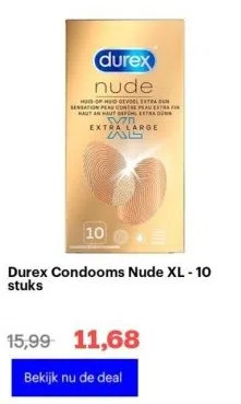 Bol.com Durex condooms nude xl - 10 stuks aanbieding