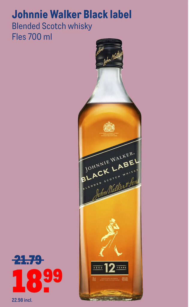 Johnnie walker black label blended scotch whisky 700ml aanbieding bij Makro