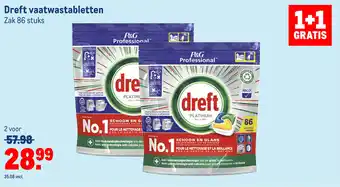 Makro Dreft vaatwastabletten 86 stuks 1+1 gratis aanbieding