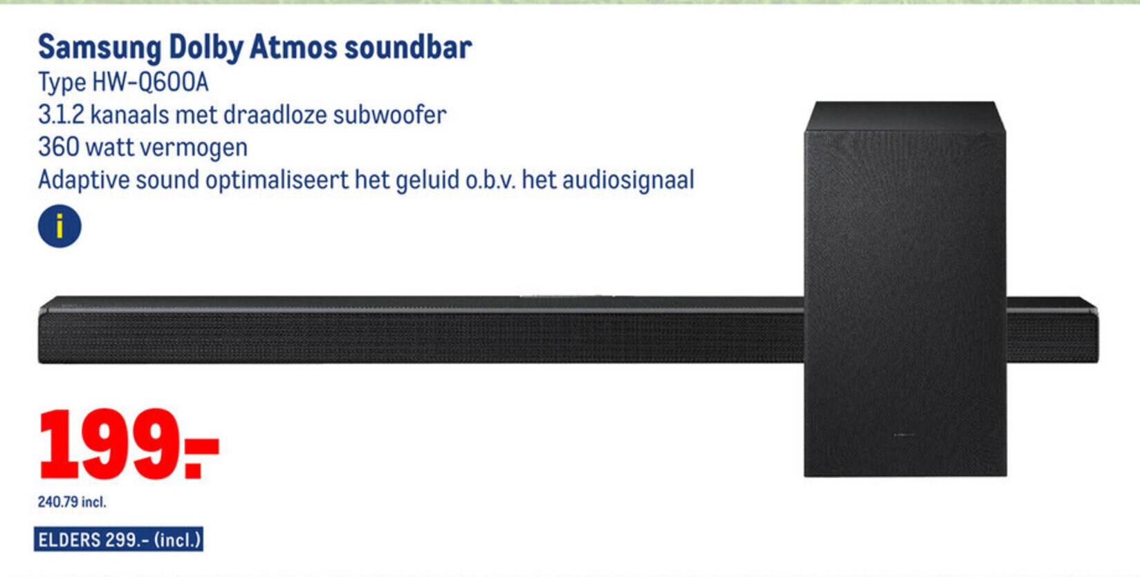 Samsung dolby atmos soundbar HWQ600A aanbieding bij Makro