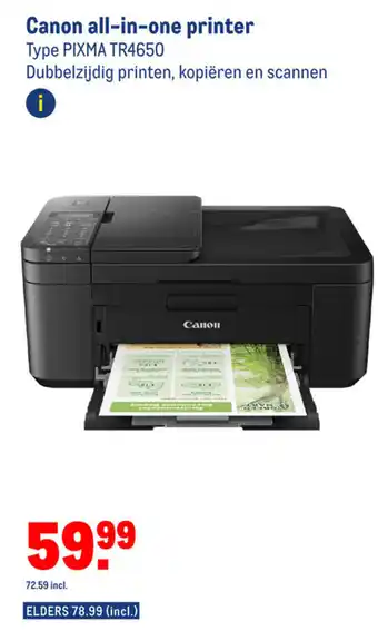 Makro Canon all-in-one printer PIXMA TR4650 aanbieding