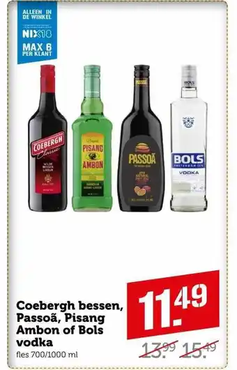 CoopCompact Coebergh bessen, passoa, pisang ambon of bols vodka aanbieding