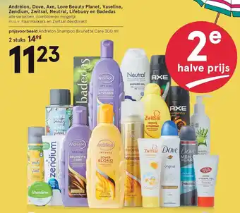 Etos Andrelon, dove, axe, love beauty planet, vaseline, zendium, zwitsal neutral, lifebuoy en badedas 300ml aanbieding