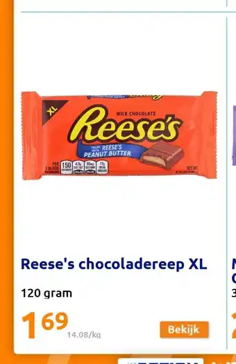 Action Reese's chocoladereep XL 120 gram aanbieding