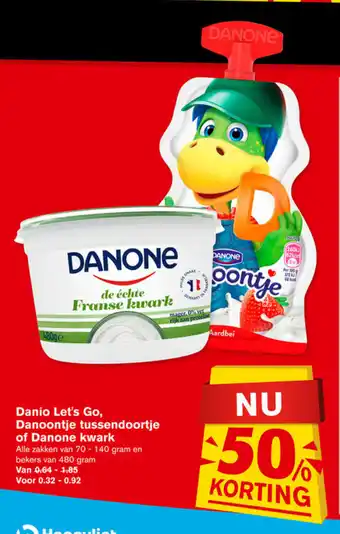 Hoogvliet Danio let's go, danoontje tussendoortje of danone kwark aanbieding