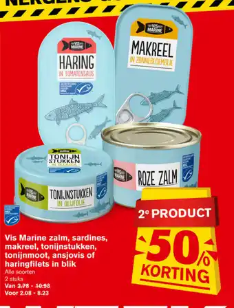 Hoogvliet Vis marine zalm, sardines, makreel, tonijnstukken, tonijnmoot, ansjovis of haringfilets in blik aanbieding