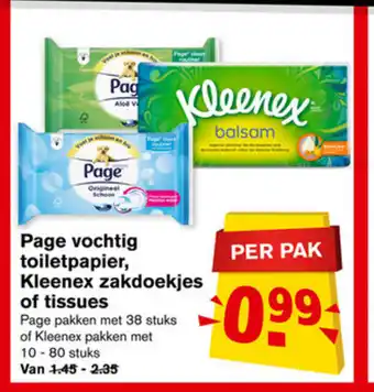 Hoogvliet Page vochtig toiletpapier, kleenex zakdoekjes of tisssues aanbieding