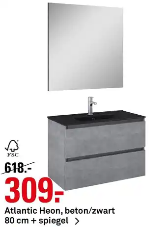 Karwei Atlantic heon, beton/zwart 80cm + spiegel aanbieding