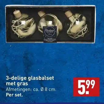 ALDI 3-delige glasbalset met gras 8 cm aanbieding