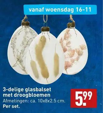 ALDI 3-delige glasbalset met droogbloemen 10x8x2.5 cm aanbieding