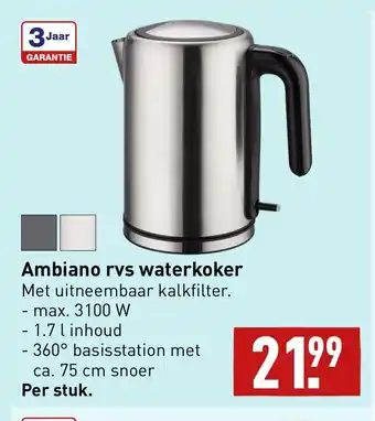 ALDI Ambiano rvs waterkoker aanbieding