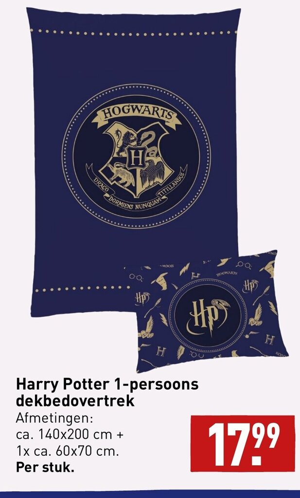 Warner Harry Potter Beddengoedset, dekbedovertrek en kussensloop, 100% katoen, 140 x 200 cm, blauw/wit, 63 x 63 cm