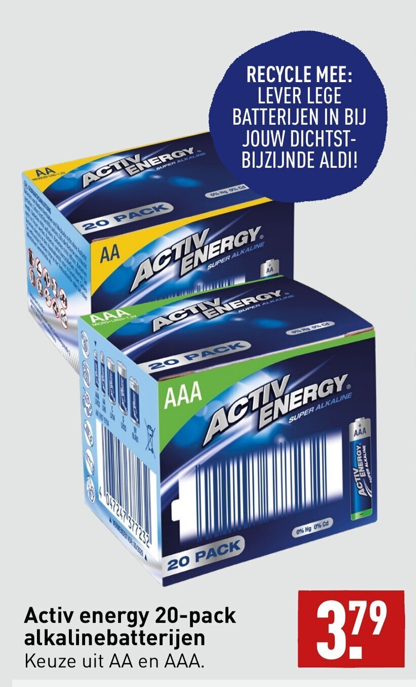 Activ energy 20pack alkalinebatterijen aanbieding bij ALDI