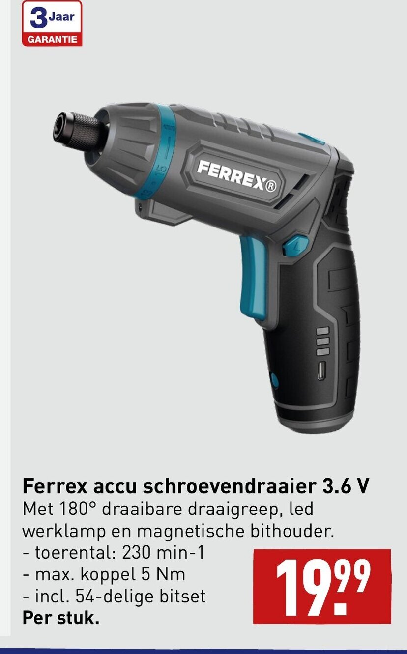 Ferrex accu schroevendraaier 3.6 V aanbieding bij ALDI