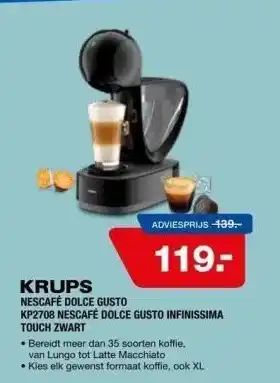 Electroworld Krups nescafé dolce gusto kp2708 nescafé dolce gusto infinissima touch zwart aanbieding