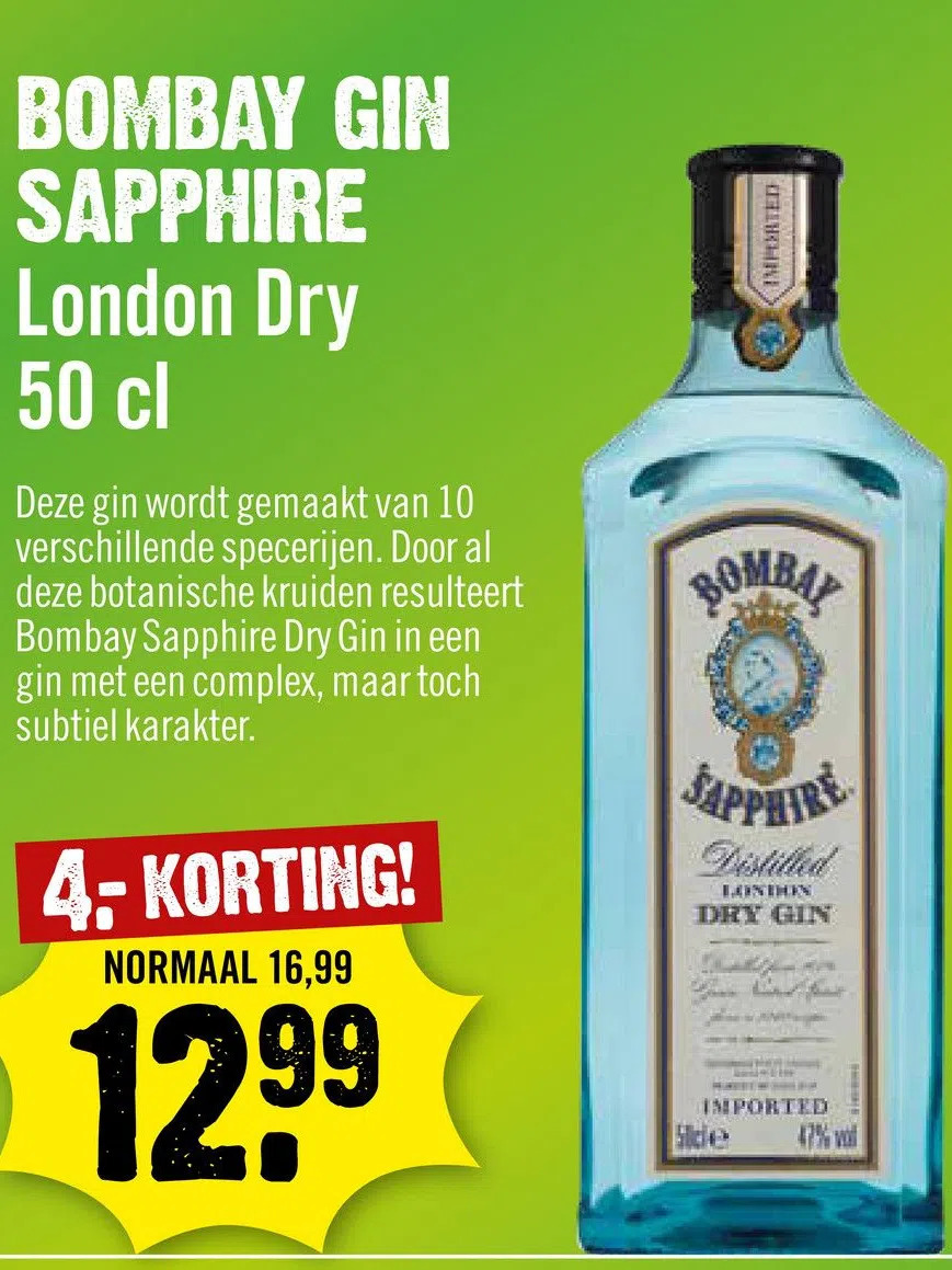 Bombay gin sapphire london dry aanbieding bij Dirck 3