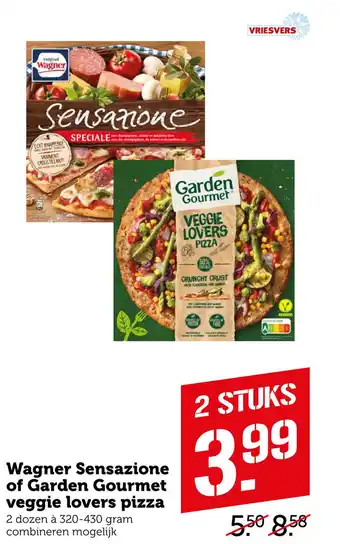 Coop Wagner Sensazione of Garden Gourmet veggie lovers pizza aanbieding