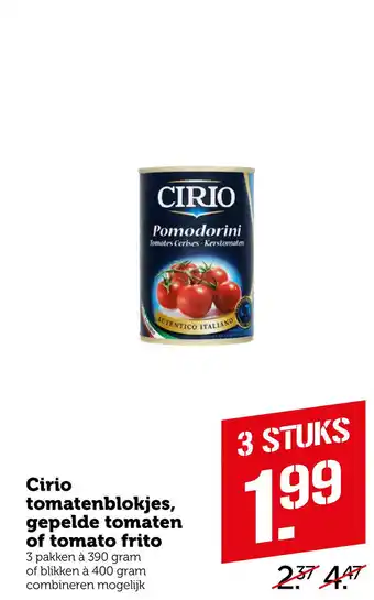 Coop Cirio tomatenblokjes, gepelde tomaten of tomato frito aanbieding