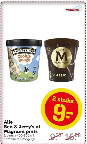 Coop Alle Ben & Jerry's of Magnum pints 2 pints a 400-500 ml aanbieding