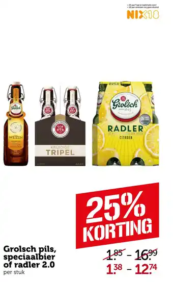 Coop Grolsch pils, speciaalbier of radler 2.0 aanbieding