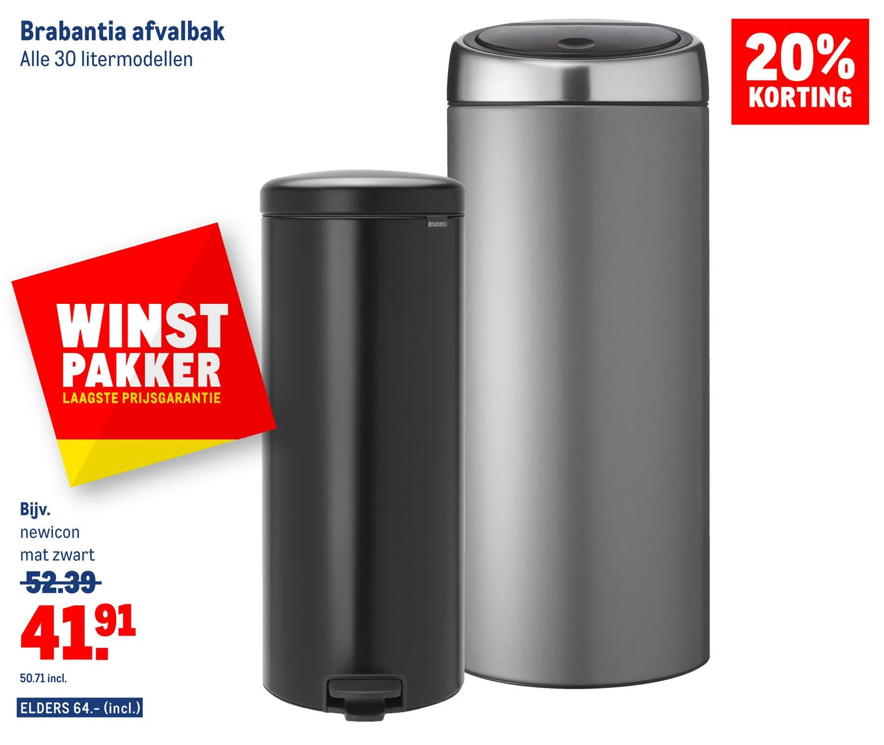 Brabantia afvalbak alle 30 litermodellen aanbieding bij Makro