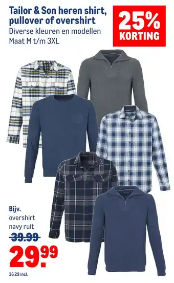 Makro Tailor & son heren shirt, pullover of overshirt aanbieding