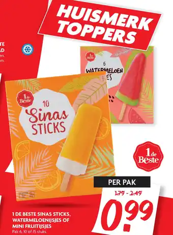 Dekamarkt 1 DE BESTE SINAS STICKS FRUITIJSJES aanbieding