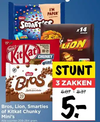 Vomar Voordeelmarkt Bros, lion, smarties of kitkat chunky mini's 208-284g aanbieding