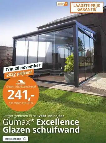 Tuinmaximaal Gumax® excellence glazen schuifwand aanbieding