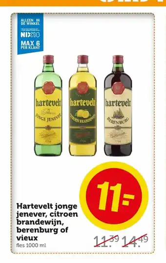 Coop Hartevelt jonge jenever, citroen brandewijn, berenburg of vieux fles 1000 ml aanbieding