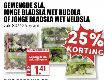 MCD Supermarkt Gemengde Sla, jonge bladsla met rucola of jonge bladsla met veldsla 80/125g aanbieding