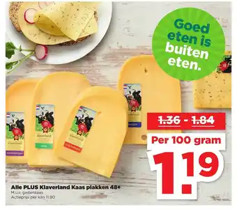 PLUS Alle plus klaverland kaas plakken 48+ 100 gram aanbieding