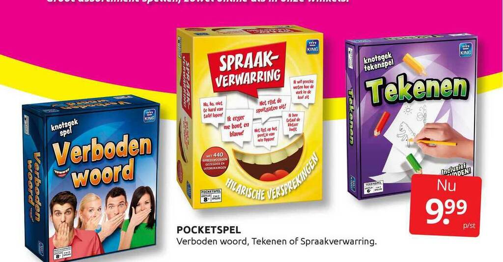 Pocketspel verboden woord, tekenen of spraakverwarring aanbieding bij