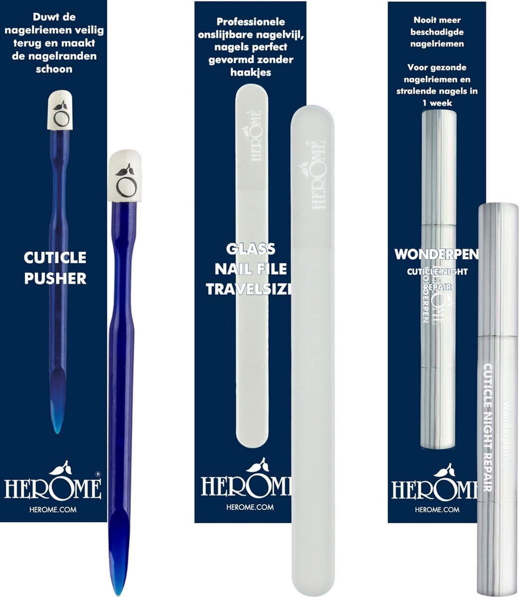 Herome combipack bokkenpootje, glazen nagelvijl & wonderpen (cuticle