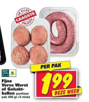 Nettorama Fijne verse worst of gehaktballen panklaar aanbieding